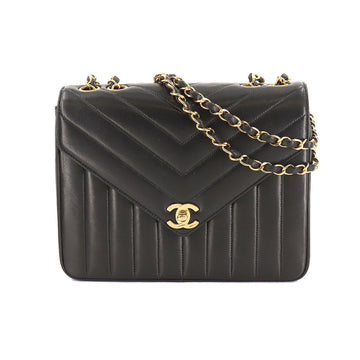 Chanel V stitch mademoiselle chain shoulder bag leather black gold metal fittings Mademoiselle Bag