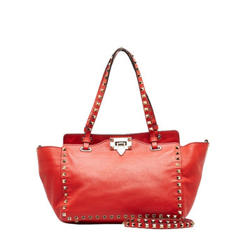 VALENTINO Rockstud Handbag Shoulder Bag Red Leather Women's