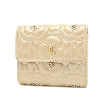 Chanel Camellia Women's Rhinestone Calfskin Wallet (tri-fold) Gold