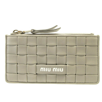 MIU MIU Miu 5MB006 NAPPA INTRECCIO Nappa leather gray card case zip coin