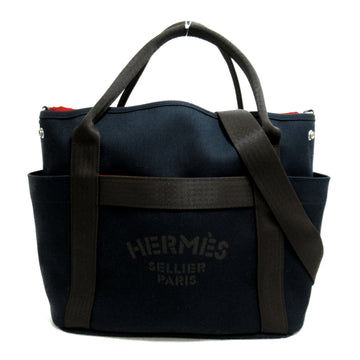 HERMES Sacked Panthage 2wayShoulder Navy Brown canvas