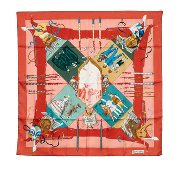 HERMES Carre 90 LE CARNAVAL DE VENISE Venice Carnival Scarf Muffler Red Multi Silk Women's