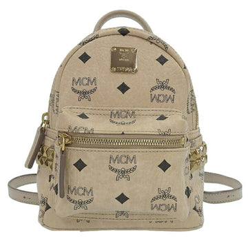 MCM Leather Visetos Side Studded Backpack Rucksack - Beige