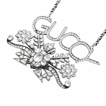 GUCCI Rhinestone Crystal Pendant Necklace Silver Women's