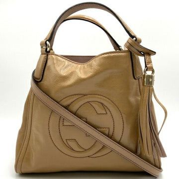 GUCCI Soho Shoulder Bag Handbag Tassel Beige Patent Leather Enamel Ladies 336751 IT0UFXIAIHPW