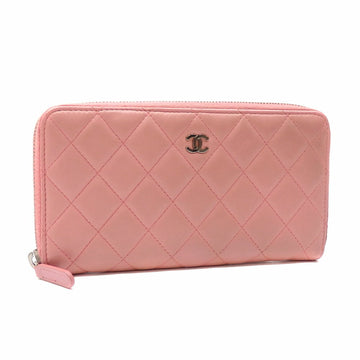 Chanel Round Long Wallet Matelasse Women's Pink Leather Cocomark