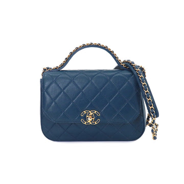 CHANEL 19 Infinity top handle 2way chain shoulder bag leather blue AS0970 Handle Bag