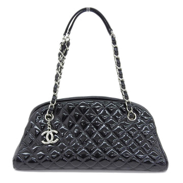 Chanel Mademoiselle chain shoulder bag enamel patent black A50557 14 series with seal