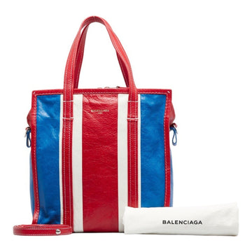 BALENCIAGA Bazaar Shopper M Tote Bag Shoulder 443096 Red Blue White Leather Ladies
