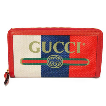 GUCCI Long Wallet Logo Print Zip Around Red Round Zipper Viadera Stripe Tricolor 524790 Men's Women's