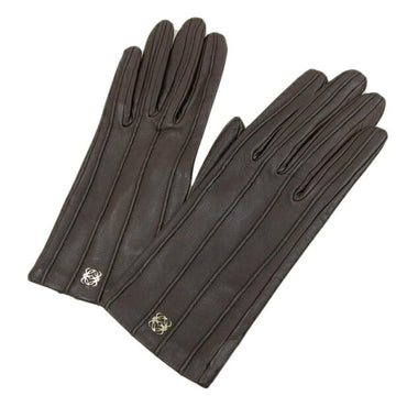 LOEWE Leather Anagram Gloves #6 1 2 Brown Ladies