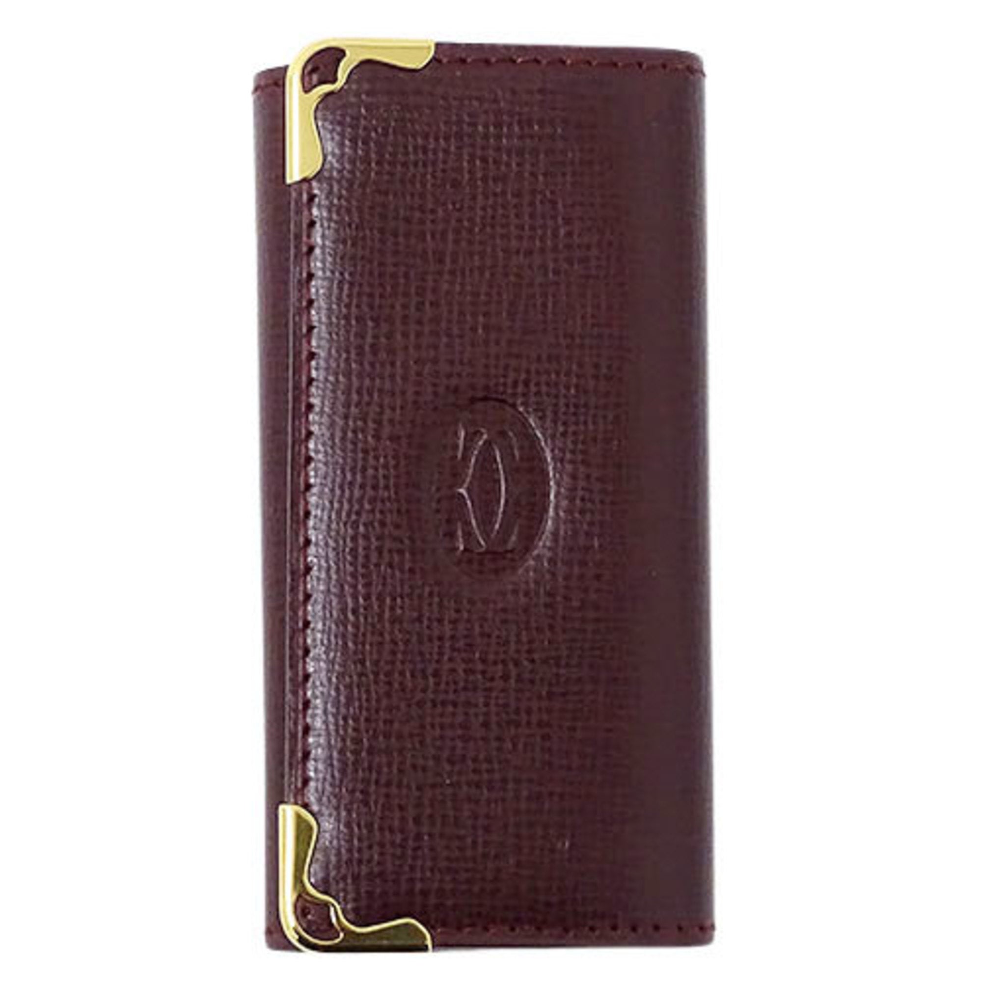 CARTIER Key Case Men s Women s 4 Mast Leather Bordeaux