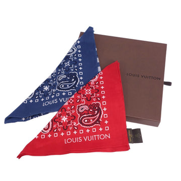 LOUIS VUITTON Scarf Muffler Bandana Set Paisley Pattern Cotton Women's Red/Blue