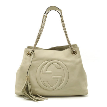 GUCCI Soho Interlocking G Chain Bag Shoulder Tote Leather Ivory 308982