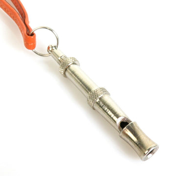 HERMES necklace dog whistle pendant metal/leather silver/orange unisex