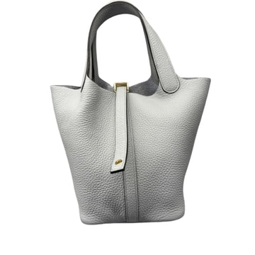 HERMES Picotin Lock PM Tote Bag Ivory Blue pale Taurillon Clemence leather