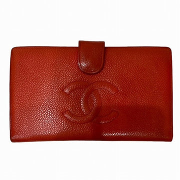 CHANEL Wallet Long Ladies Caviar Skin Clasp Red