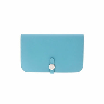 HERMES Dogon GM Turquoise Palladium Metal Fittings R Engraved [around 2014] Ladies Swift Long Wallet