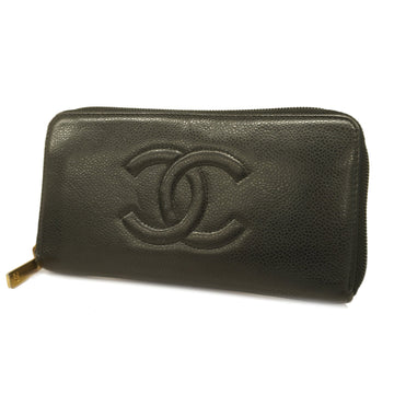 CHANELAuth  Long Wallet Gold Hardware Women's Caviar Leather Black