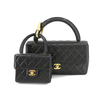 Chanel matelasse parent and child bag hand leather black gold metal fittings vintage Matelasse Pair Bag