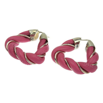 BOTTEGA VENETA SV925 Leather Twist Triangle Earrings Pink Women's
