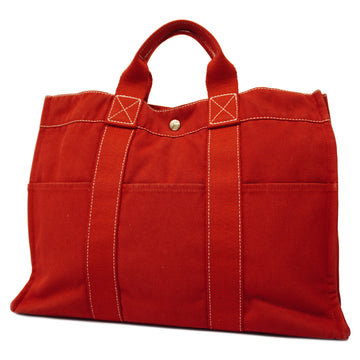 HERMES[3za0137] Auth  tote bag Deauville MM canvas red silver metal