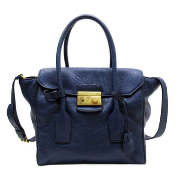 Prada Handbag Shoulder Bag 2Way Navy Gold Leather
