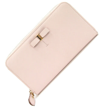 SALVATORE FERRAGAMO Ferragamo Round Long Wallet Vara 22B044 Baby Pink Leather Ribbon Women's Salvatore