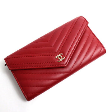 CHANEL Chevron V Stitch Long Wallet A84348 Red