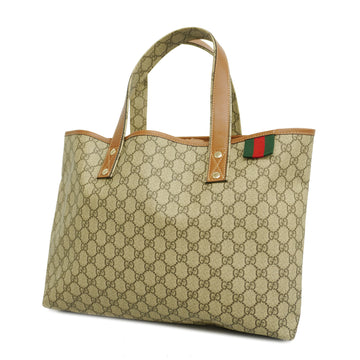 GUCCIAuth  Sherry Line 211134 Women's GG Supreme,Leather Tote Bag Beige,Brown