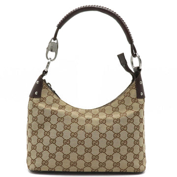 Gucci GG Canvas Shoulder Bag Leather Khaki Beige Dark Brown 115002