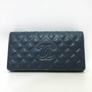 Chanel Long Wallet Folded Navy Coco Mark Ladies Calf