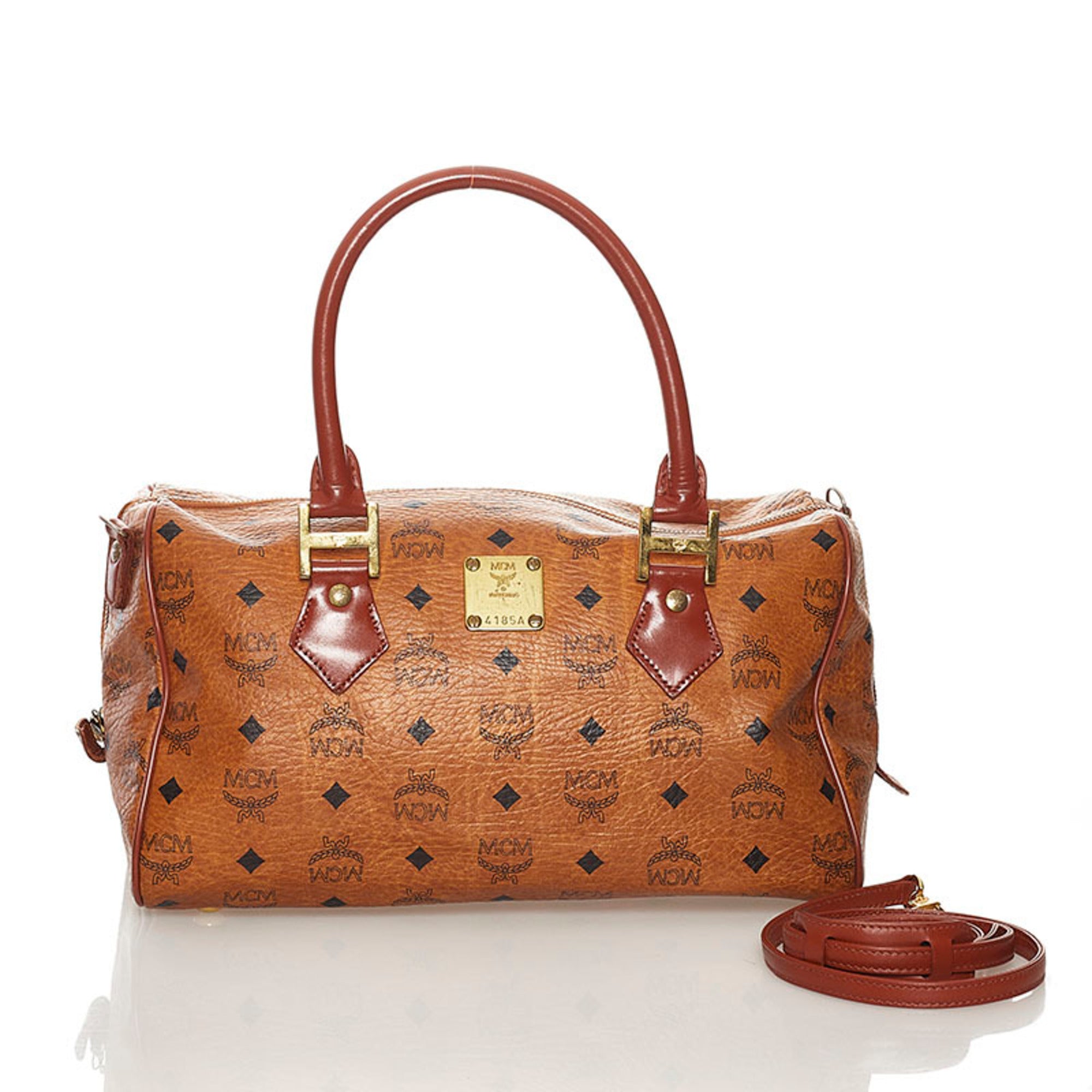 Brown mcm discount boston bag