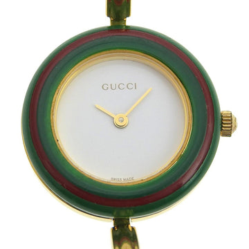 GUCCI Change Bezel Watch 11/12.2 Gold Plated Quartz Analog Display Ladies White Dial