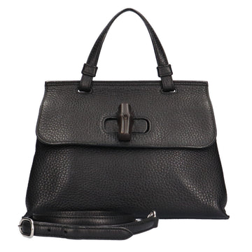 Gucci bamboo shoulder bag leather black ladies