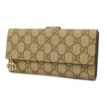 GUCCIAuth  Bi-fold Long Wallet 212104 Women's GG Supreme Long Wallet Beige,Brown