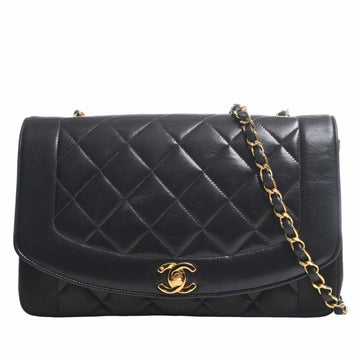 CHANEL Lambskin Diana Flap Matelasse Coco Mark Chain Shoulder Bag Black Women's