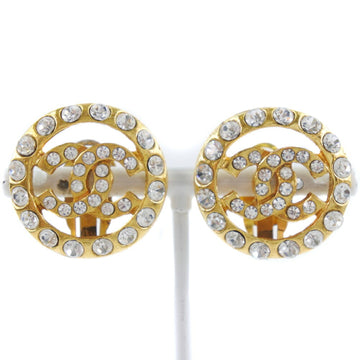 CHANEL Coco Mark Vintage Gold Plated x Rhinestone Women's Earrings