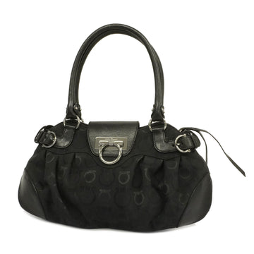 Salvatore Ferragamo Gancini Handbag Women's Canvas Handbag Black