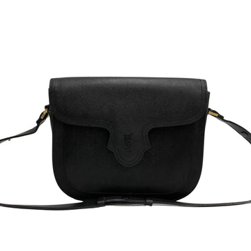 SAINT LAURENT Yves  YSL Logo Leather Genuine Mini Semi Shoulder Bag Pochette Black