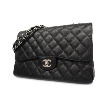 Chanel Shoulder Bag Matelasse W Chain Caviar Skin Black Silver metal