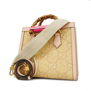 GUCCI Handbag Bamboo Diana 702721 493075 Leather Straw Pink Ladies