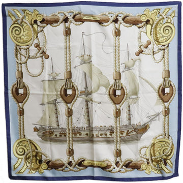 HERMES Carre 90 Tribord Sailing Ship Silk Blue/White Women's Scarf