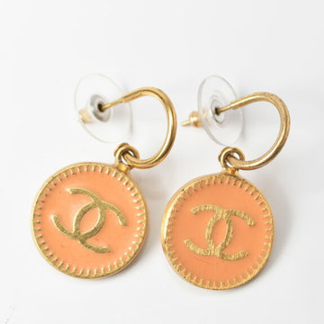 CHANEL Earrings  Circle Motif Coco Mark Coral Pink Gold