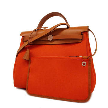 HERMES Handbag Ale Bag Zip PM B Engraved Toile Officier Orange Natural Silver Hardware Ladies