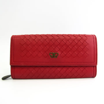 Bottega Veneta Intrecciato Butterfly Women's Leather Long Wallet (bi-fold) Red Color