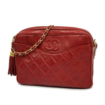 CHANEL Shoulder Bag Matelasse Chain with Fringe Lambskin Red Gold Hardware Women's