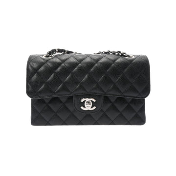 CHANEL matelasse W flap chain shoulder black ladies caviar skin bag