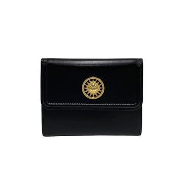 VERSACE Sunburst Hardware Calf Leather Genuine Bifold Wallet Mini Black