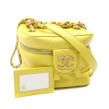 CHANEL Vanity Bag Matelasse Women's Yellow Lambskin Hand Chain Shoulder Pouch Makeup Coco Mark